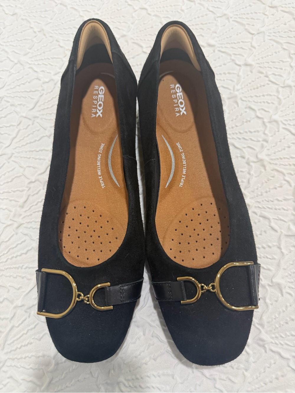Geox Black Suede Flats with Gold Horsebit Detail